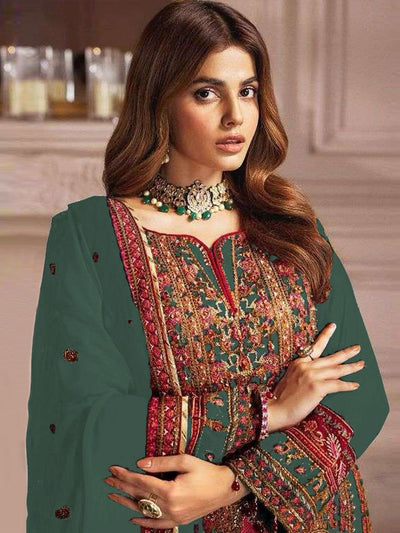Odette Green Georgette Embroidered Semi Stitched Salwar Suit For Women