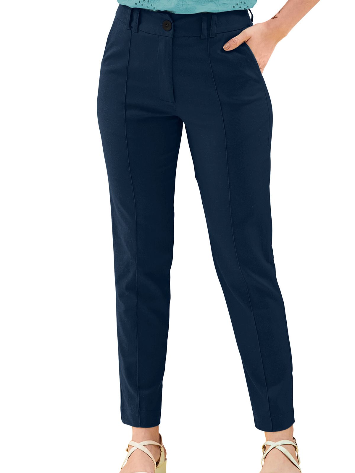 Odette Blue Polyester Trouser For Women