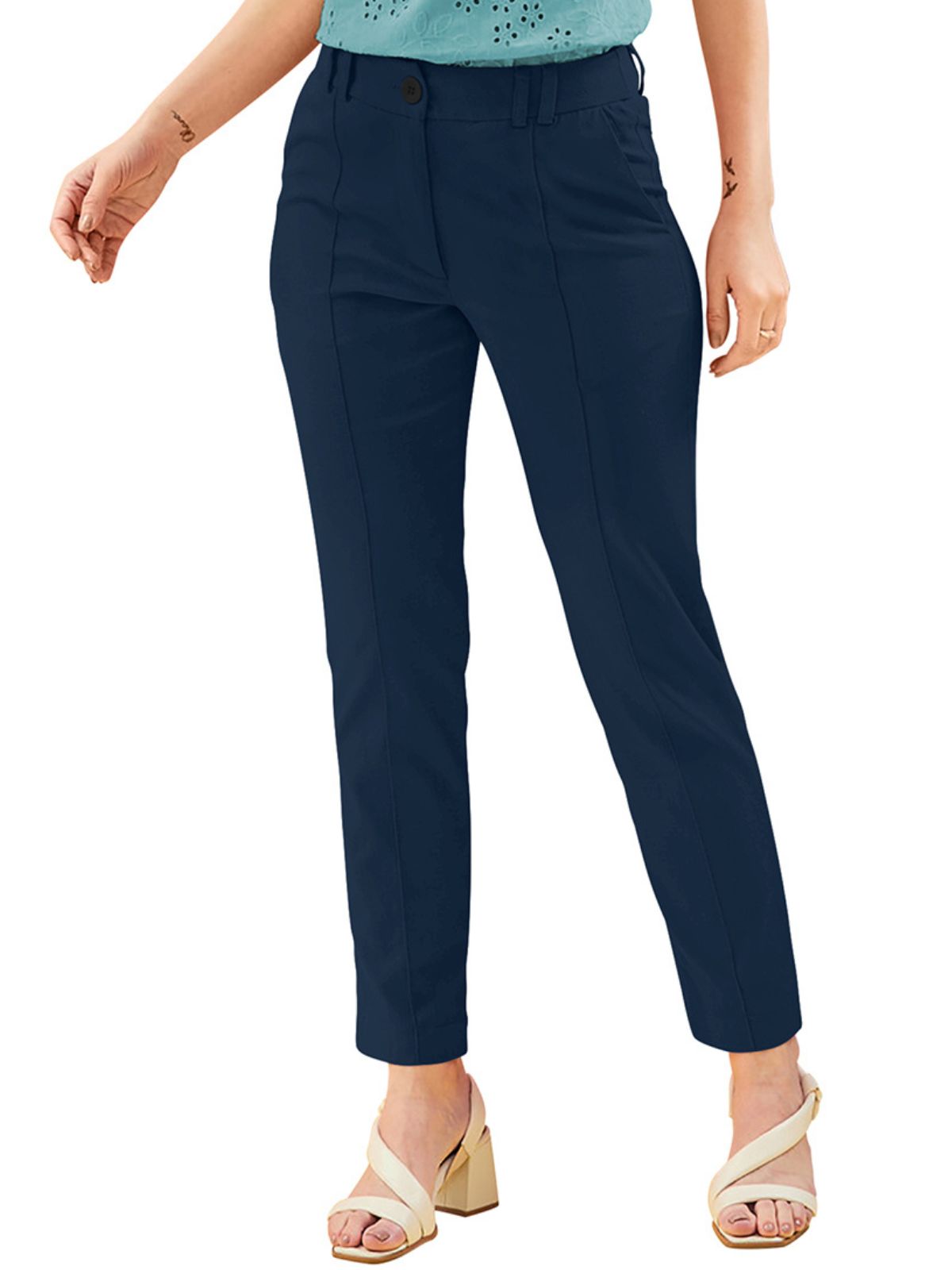 Odette Blue Polyester Trouser For Women