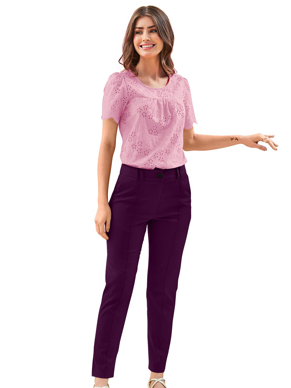 Odette Purple Polyester Trouser For Women