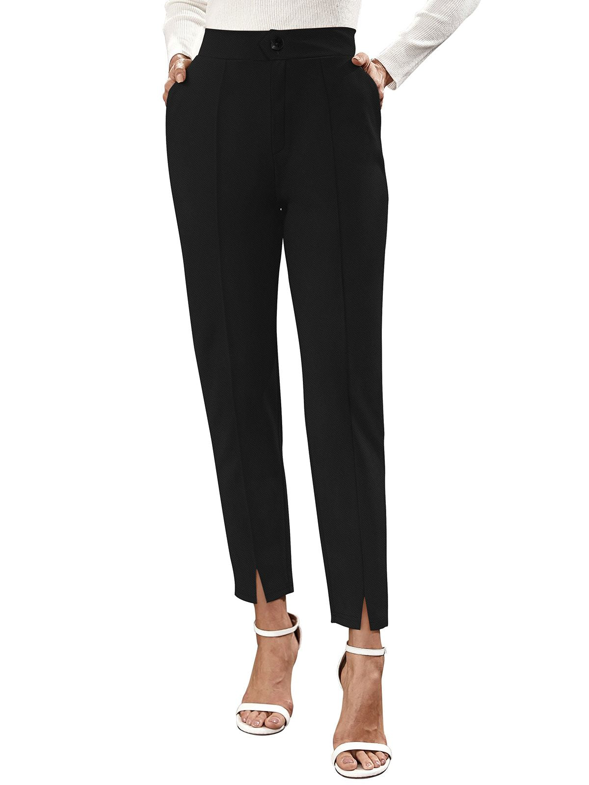 Odette Black Polyester Trouser For Women