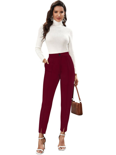 Odette Maroon Polyester Trouser For Women