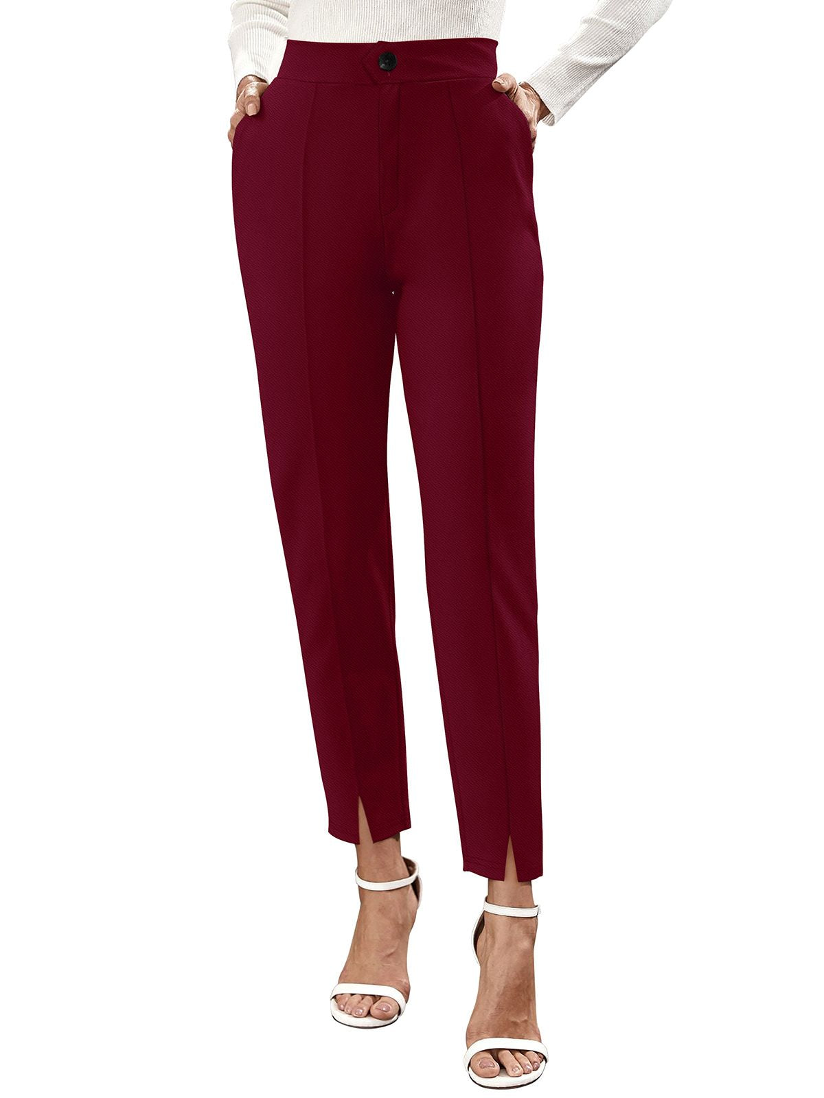 Odette Maroon Polyester Trouser For Women
