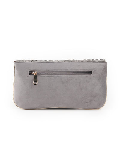 Odette Grey Beads Embroidered Clutch for Women