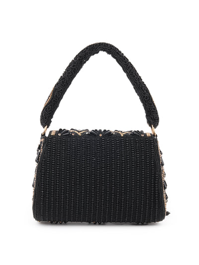 Odette Black and Gold Beads Embroidered Clutch for Women