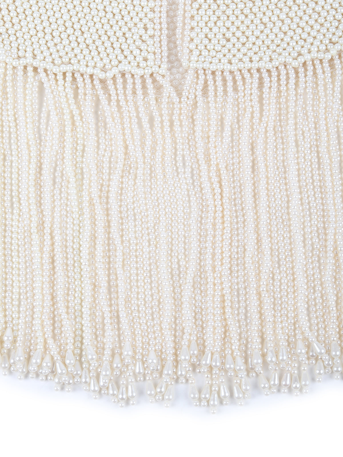 Odette White Heavy Pearl Embellished Tassels Cape for Women