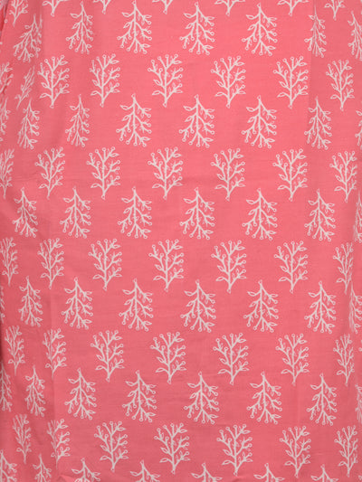 Odette Peach Printed Cotton Stitched Kurta Set for Women