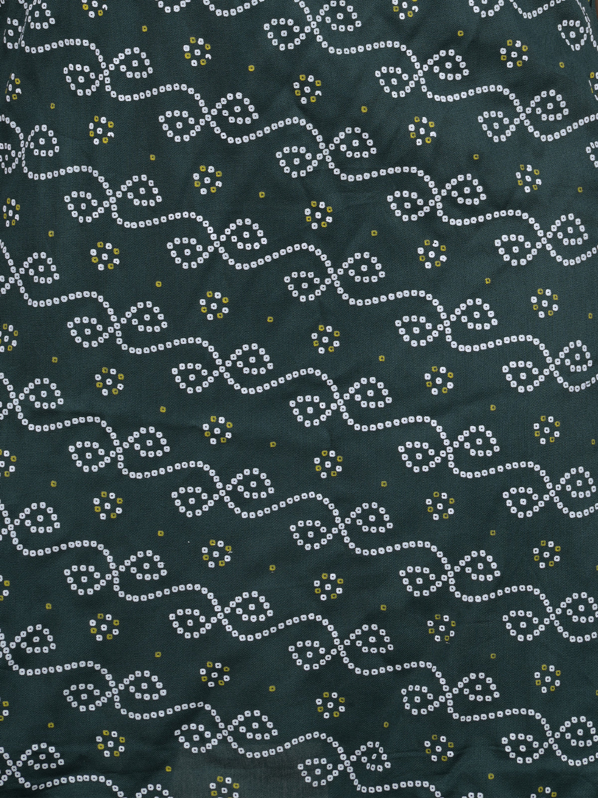 Odette Dark Green Bandhani Print Cotton Stitched Kurta for Women