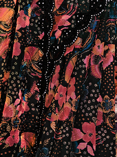 Odette Black Embellished Saree With Unstitched Blouse For Women