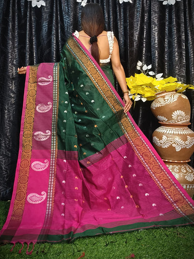 Odette Green Silk Blend Saree with Unstitched Blouse For Women