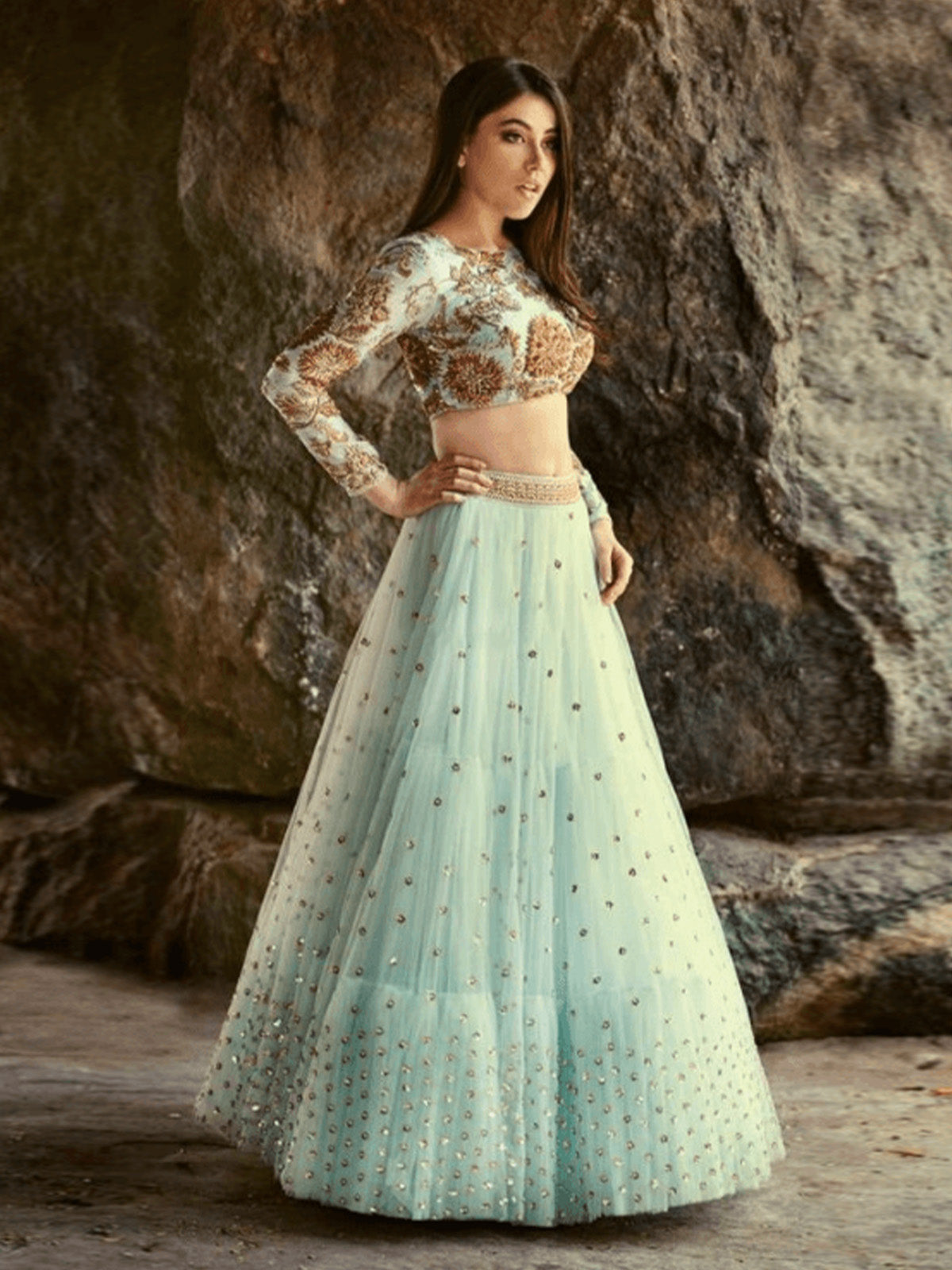 Ice Blue Lehenga with Choli Dress for Bride #BS567 | Choli dress, Blue  lehenga, Pakistani lehenga