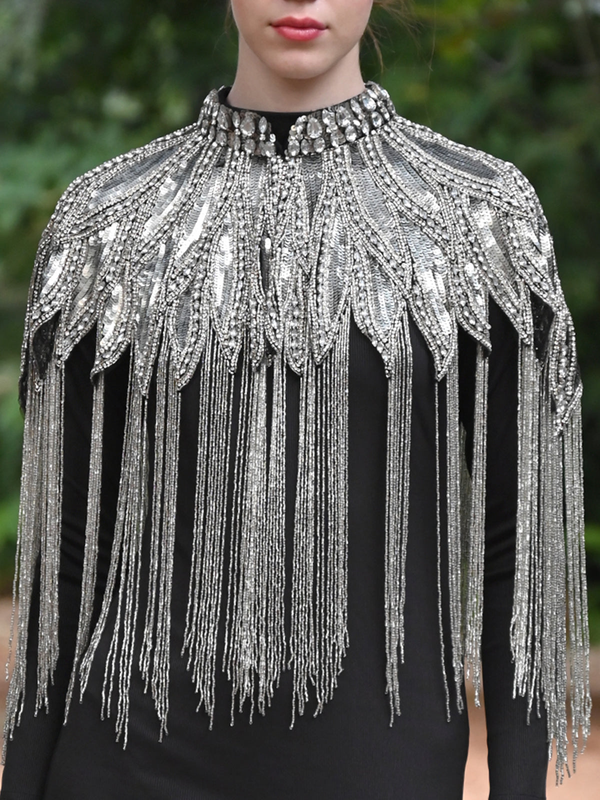 Odette Women The Glamorous Grey And Silver Embellished Cape