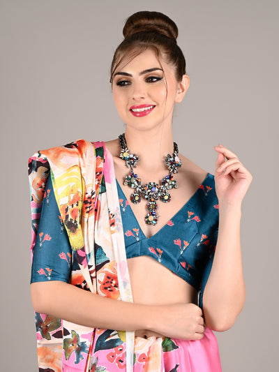Odette Women Jewel-Tone & Grey Chain Floral Necklace