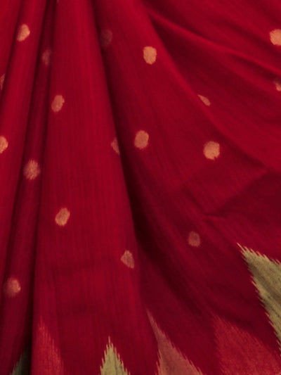 Odette Red Silk Blend Woven Saree With Unstitched Blouse For Women