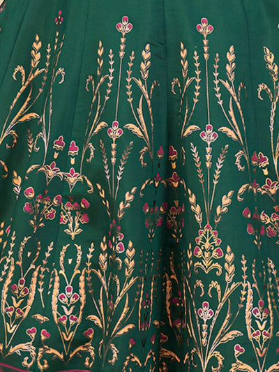 Odette Dark Green Silk Blend Printed Stitched Kurta Set For Women