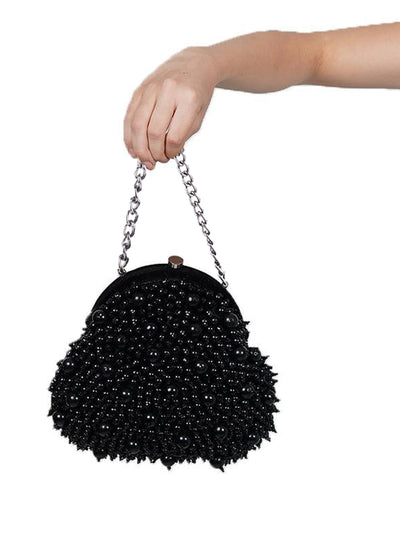 Odette Women Black Beaded Mindful Batuwa Bag