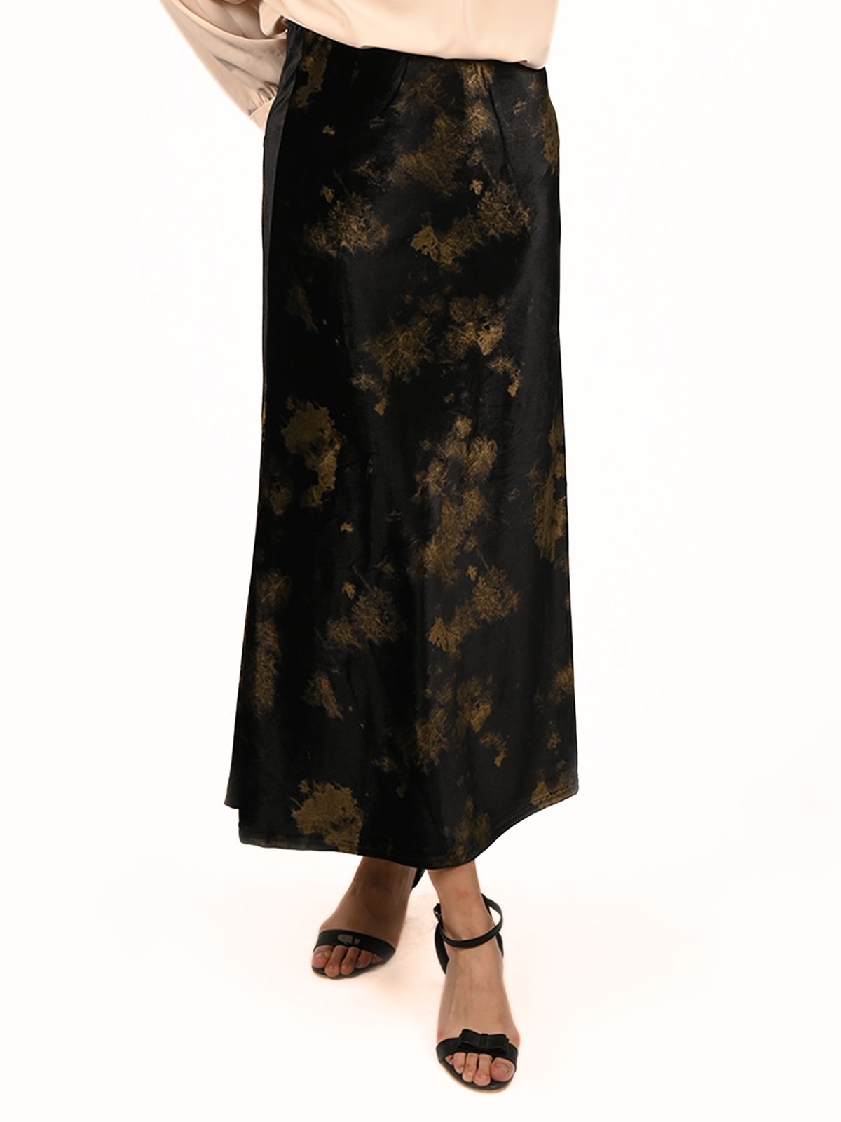 Odette Black Velvet Printed Skirt For Women