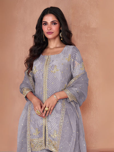 Odette Lavender Georgette Embellished Stitched Kurta Set For Women