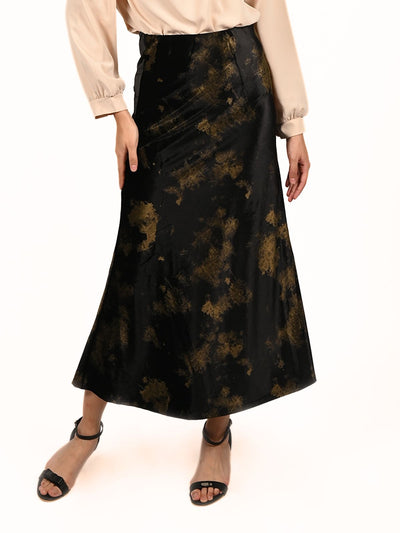 Odette Black Velvet Printed Skirt For Women