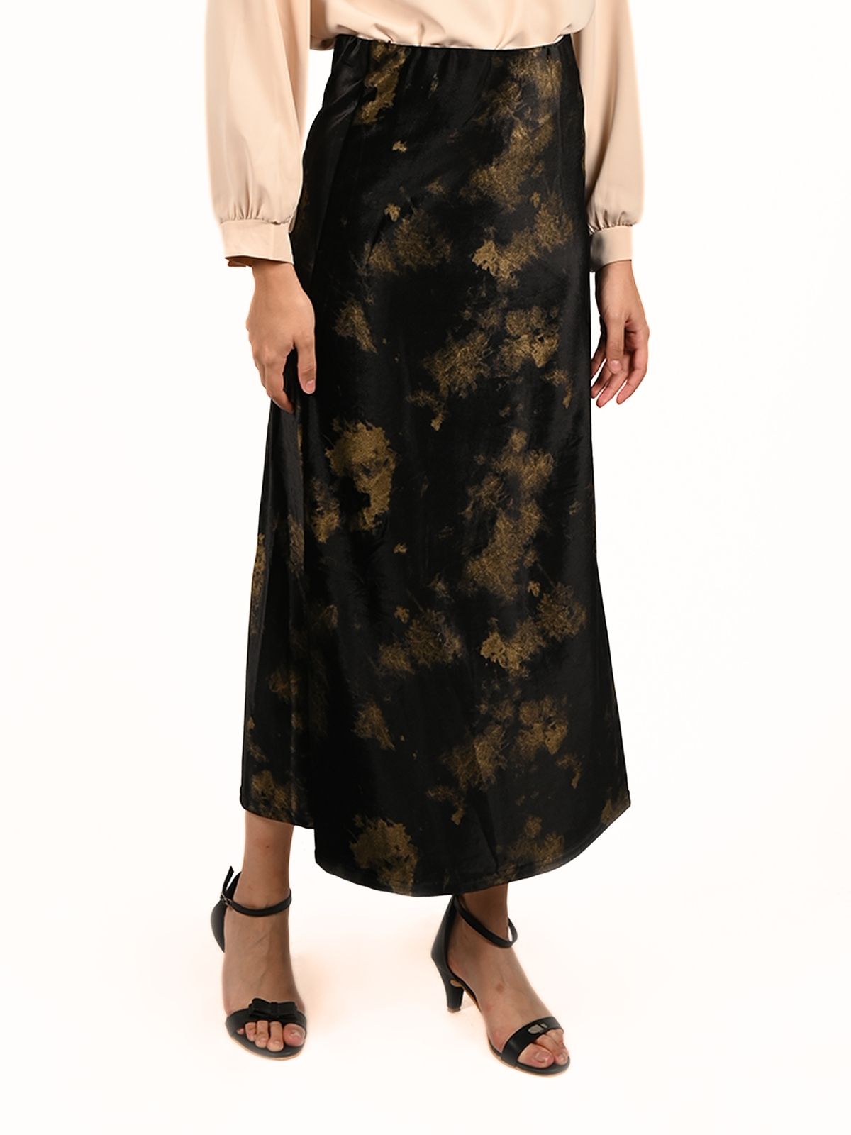 Odette Black Velvet Printed Skirt For Women