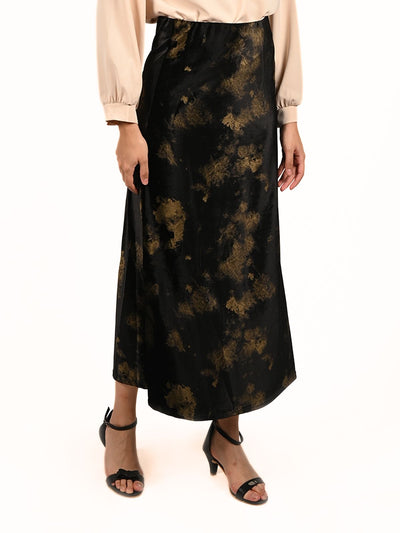 Odette Black Velvet Printed Skirt For Women