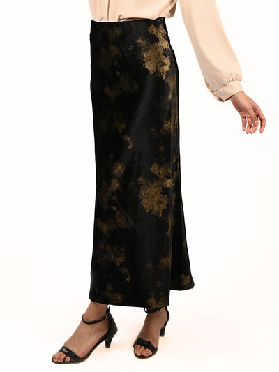 Odette Black Velvet Printed Skirt For Women