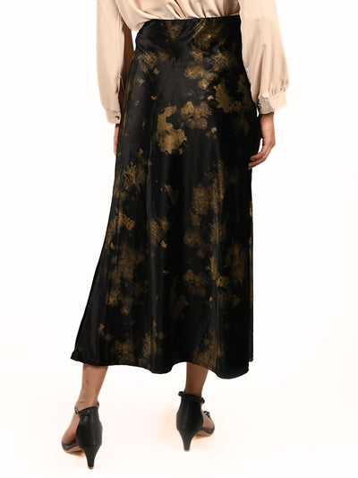Odette Black Velvet Printed Skirt For Women