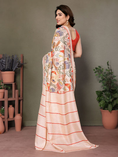 Odette Off White Khadi Printed Saree With Unstitched Blouse For Women