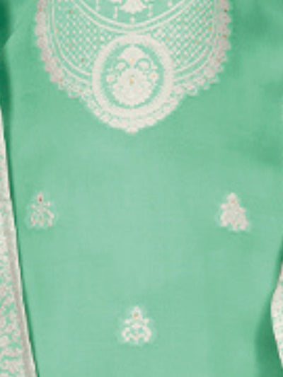 Odette Green Organza Embroidered Semi-Stitched Kurta Set For Women