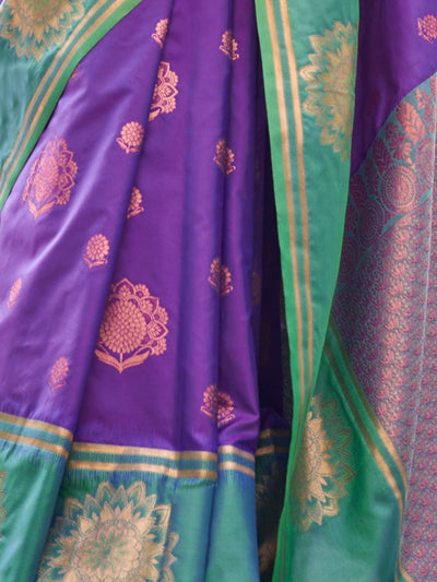 Odette Purple Silk Blend Woven Saree With Unstitched Blouse For Women