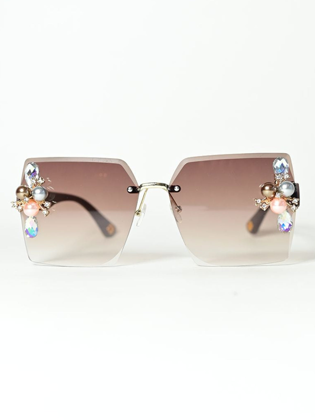 Odette Brown Gradient Acrylic Embellished Sunglasses For Women