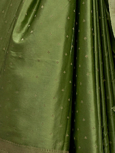 Odette Green Silk Blend Woven Saree With Unstitched Blouse For Women