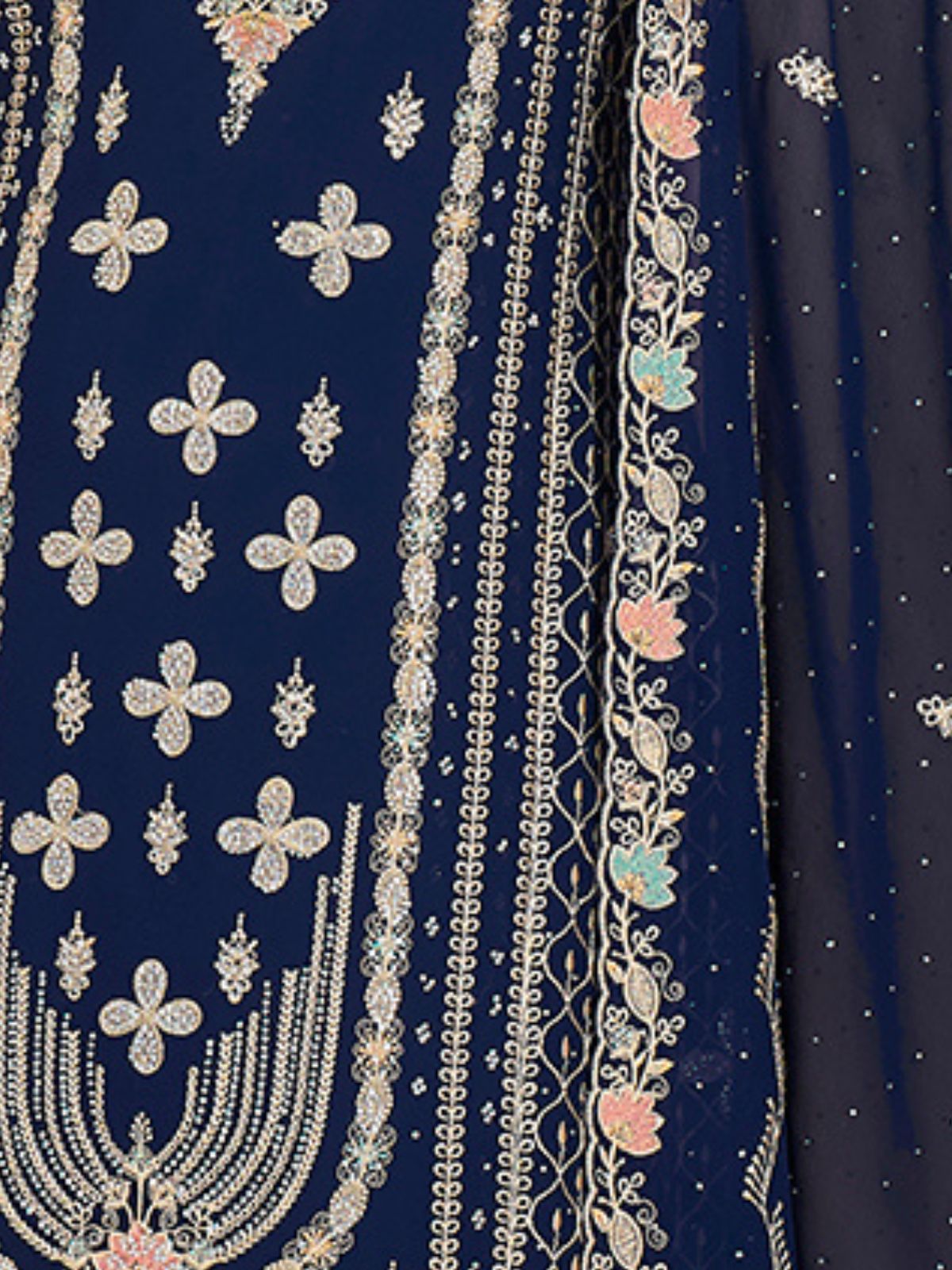 Odette Dark Blue Georgette Embroidered Stitched Kurta Set For Women