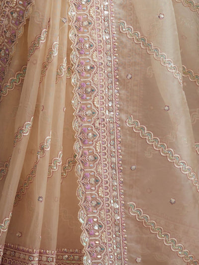 Odette Cream Soft Net Embellished Saree For Women