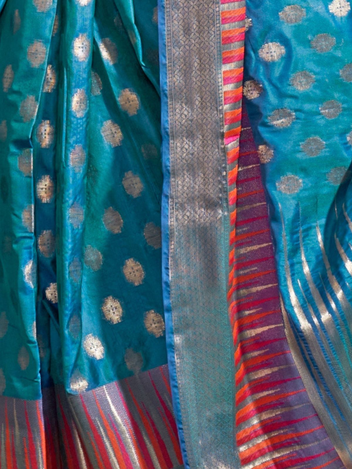 Odette Teal Silk Blend Woven Saree With Unstitched Blouse For Women