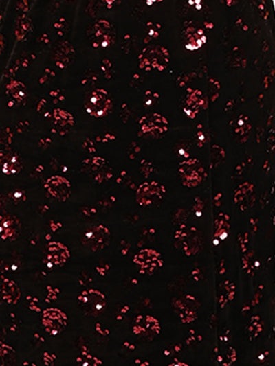 Odette Black Velvet Embellished Skirt For Women