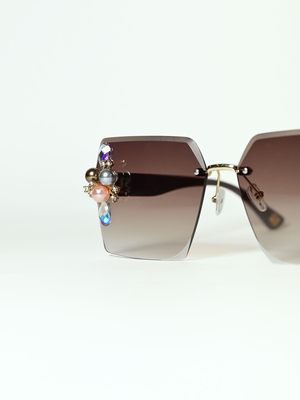 Odette Brown Gradient Acrylic Embellished Sunglasses For Women