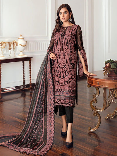 Odette Black Georgette Peach Embroidered Semi-Stitched Kurta Set For Women