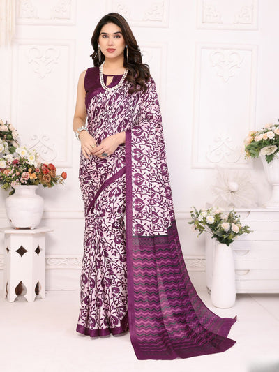 Odette Purple Khadi Printed Saree With Unstitched Blouse For Women