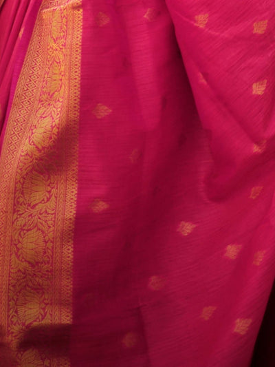 Odette Pink Silk Blend Woven Saree With Unstitched Blouse For Women