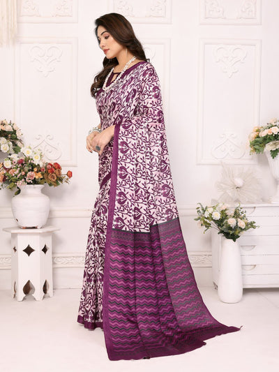 Odette Purple Khadi Printed Saree With Unstitched Blouse For Women