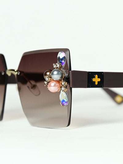 Odette Brown Gradient Acrylic Embellished Sunglasses For Women