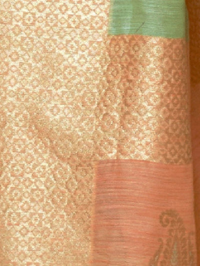 Odette Green Linen Woven Saree With Unstitched Blouse for Women