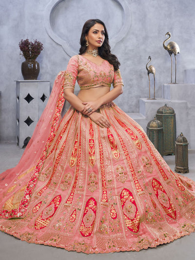 Odette Pink Organza Embellished Semi-Stitched Lehenga With Unstitched Blouse For Women