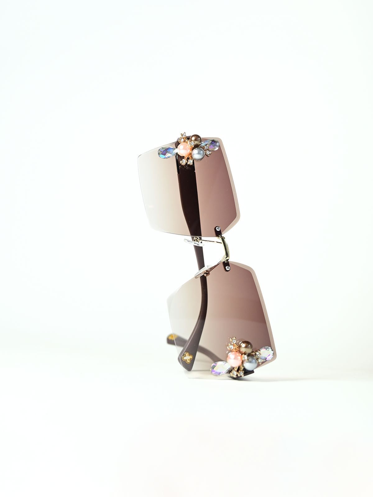 Odette Brown Gradient Acrylic Embellished Sunglasses For Women