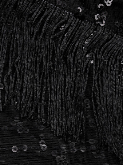 Odette Women Designer Black Sequins Saree With Unstitched Blouse