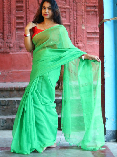 Odette Light Green Cotton  Saree  With Unstitched Blouse for Women