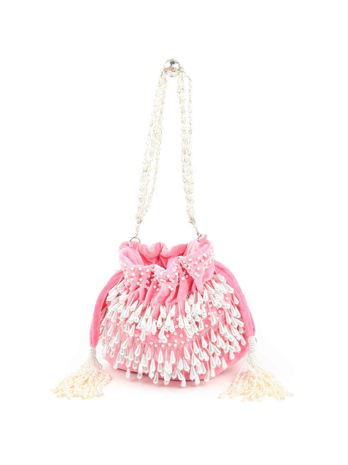 Odette - Pink Velvet Pearl Dangler Mini Bag