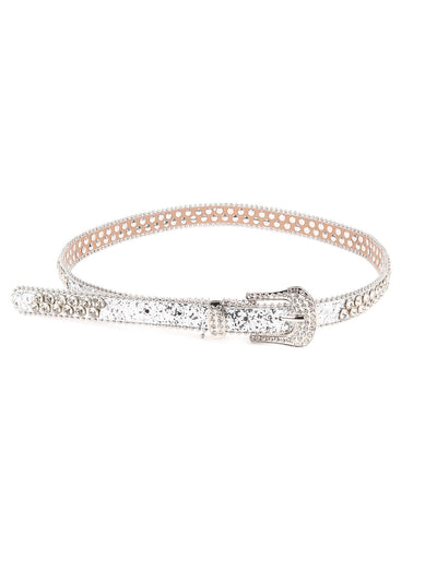 Odette Silver Metal Embellished Buckle Waist Belt for Women