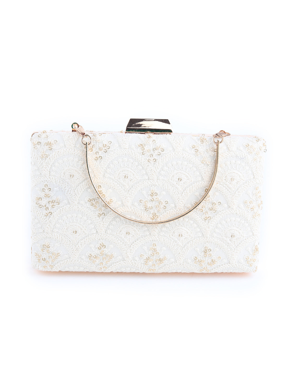 Odette Women White Embroidered Party Clutch